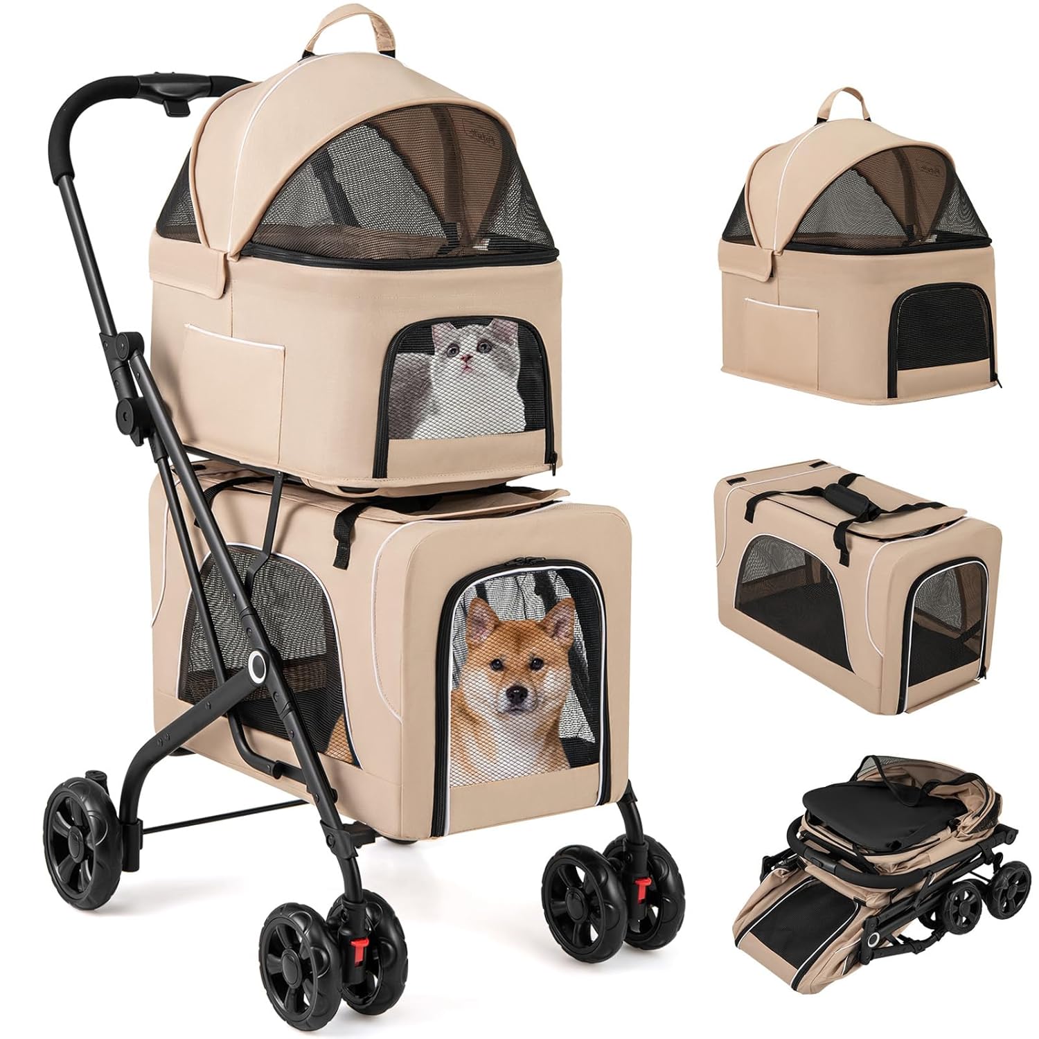 Giantex Double Dog Stroller for 2 Dogs with Detachable Carriers