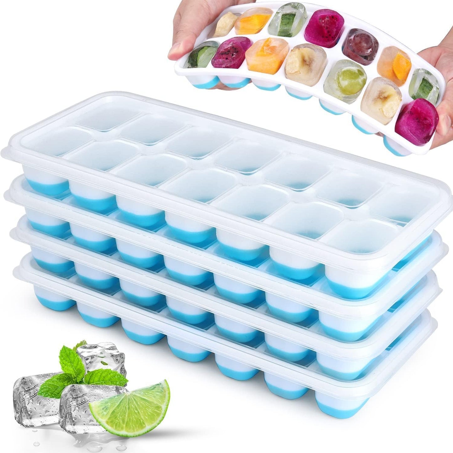 Jrisbo 14-Ice Cube Tray Set: Easy-Release, Flexible & Stackable