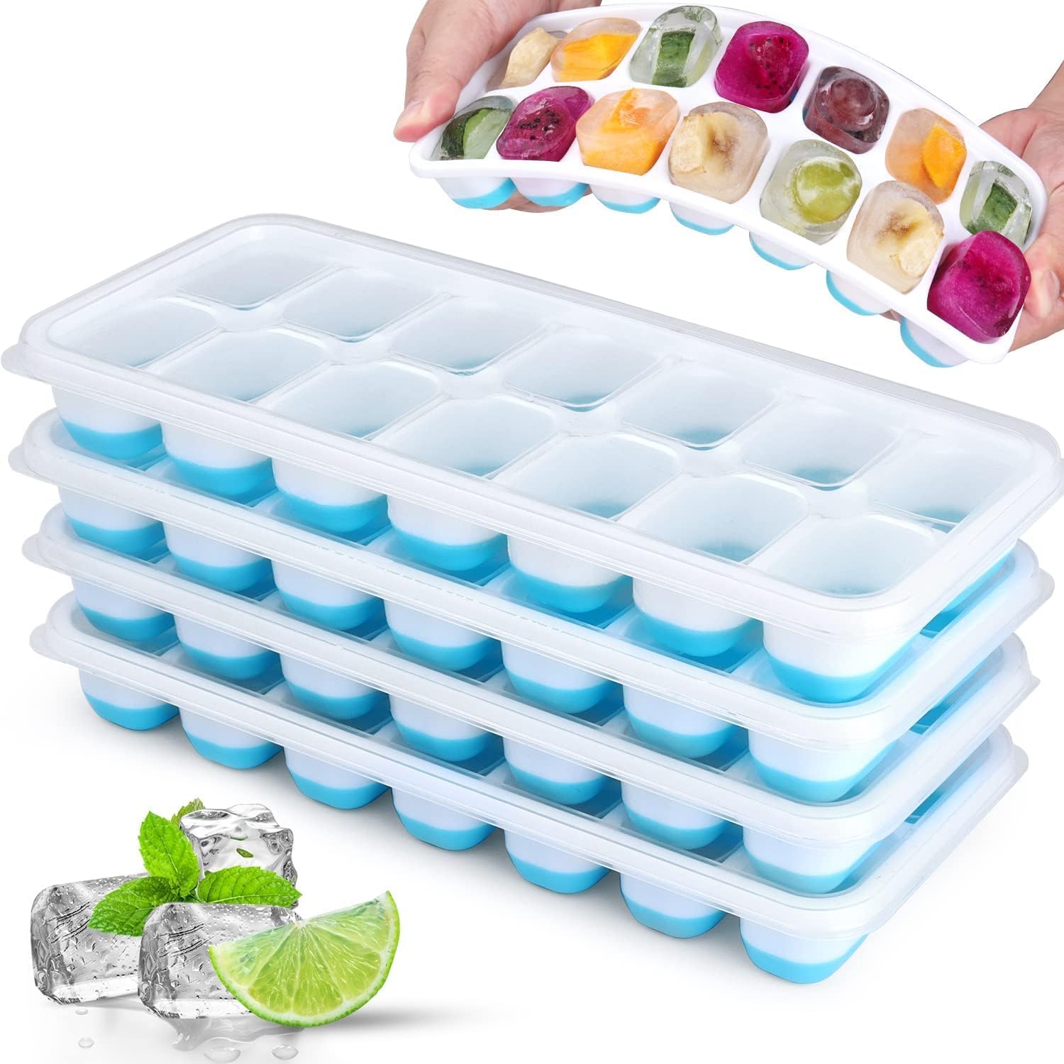 Jrisbo 14-Ice Cube Tray Set: Easy-Release, Flexible & Stackable