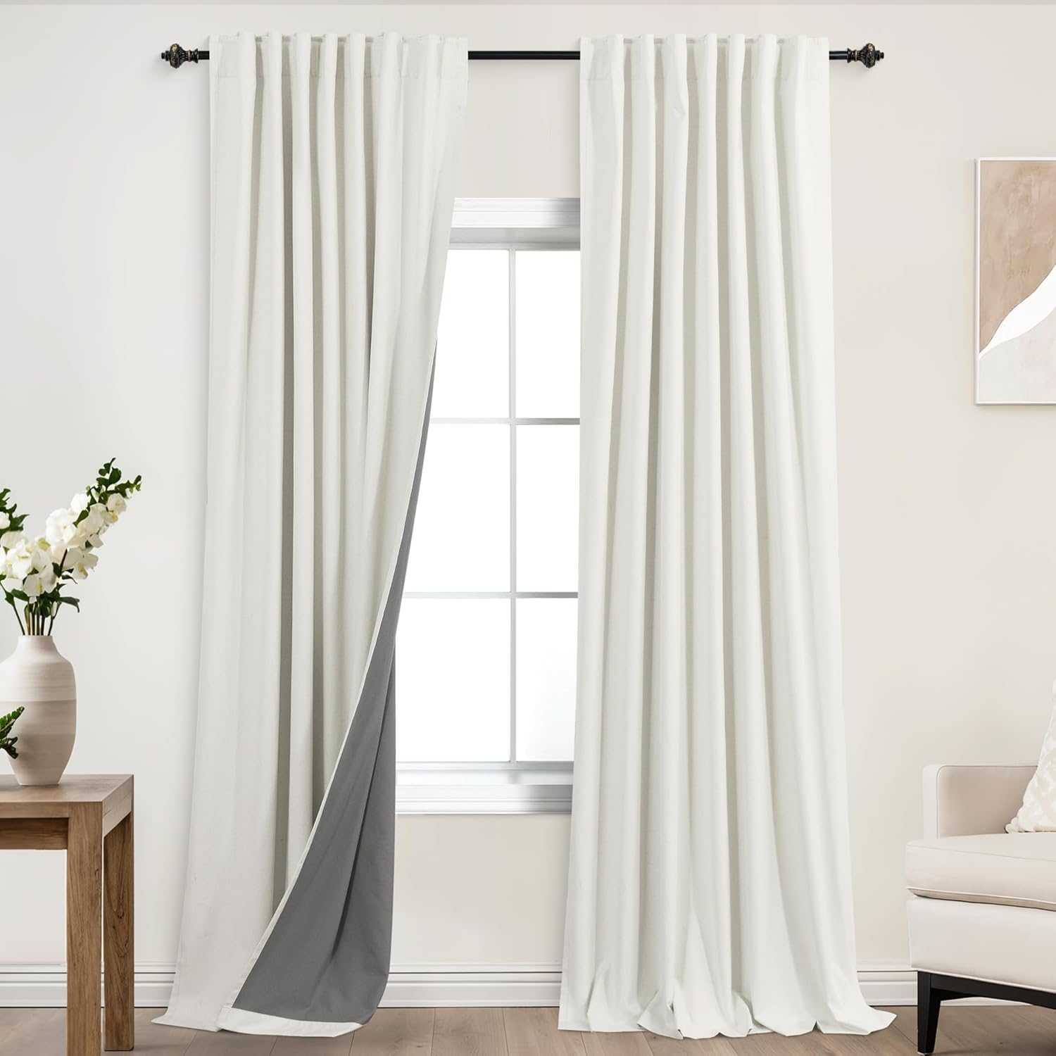 KOUFALL 105 Inch Linen Blackout Curtains for Living Room