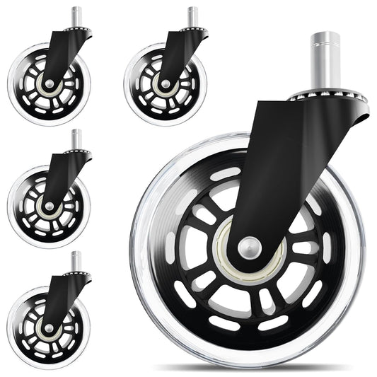 Smooth&Quiet 3 Rubber Chair Casters, Universal Fit, Set of 5