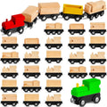 Unfinished DIY Wooden Trains 30 pcs - Paintable Train Cars for Crafts