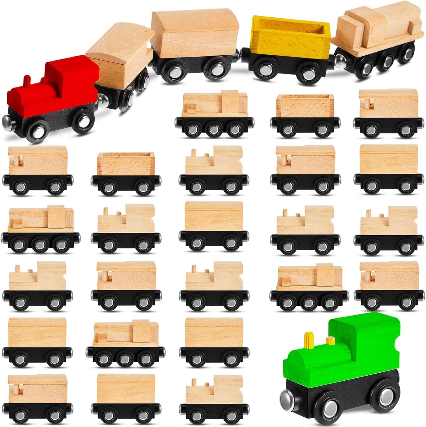 30 Pcs Unfinished DIY Wooden Trains for Creative Play and Fun