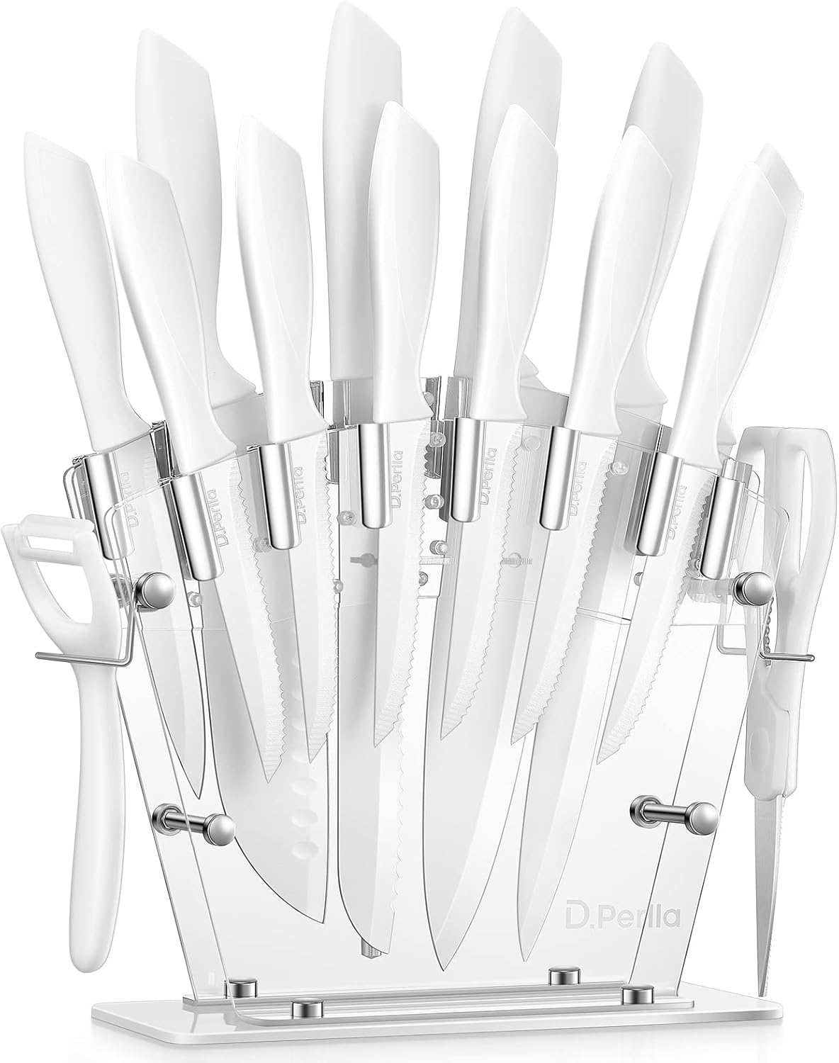 D.Perlla 16 Pieces White Kitchen Knife Set with Acrylic Stand