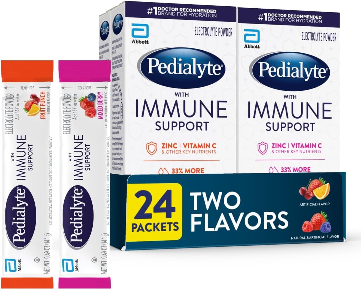 Pedialyte Electrolyte Drink Powder for Immune Support and Hydration