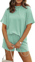 Women's 2 Piece Ribbed Knit Shorts Set - Oversized Summer Lounge