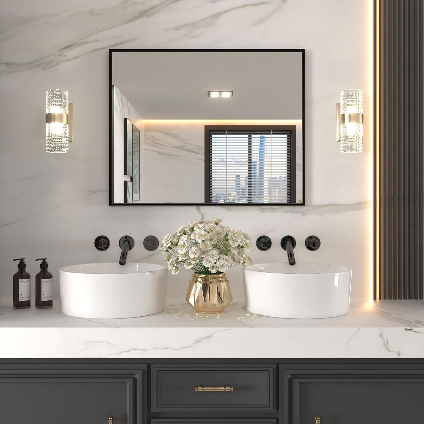 LOAAO 40X32 Black Rectangle Bathroom Mirror with Matte Frame