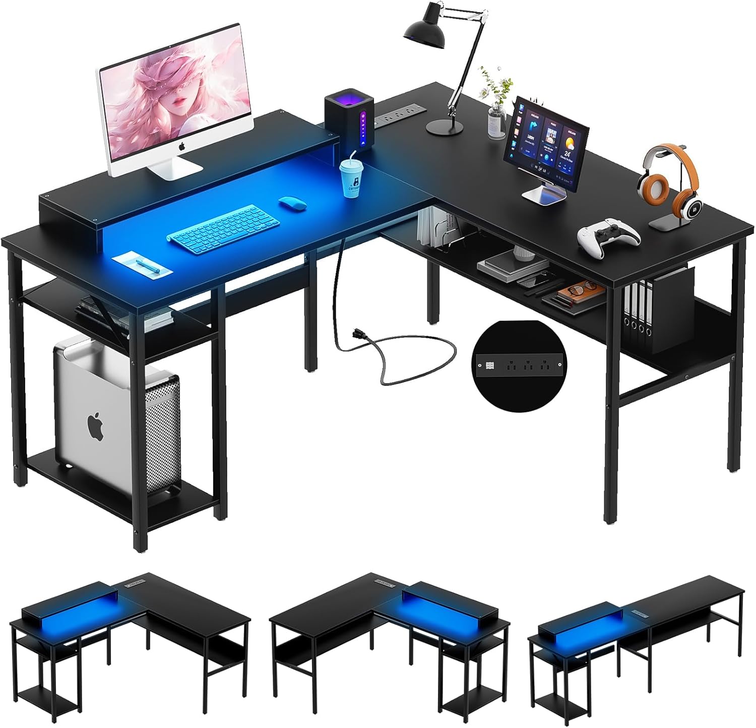 Magic Power L Desk with LED Light