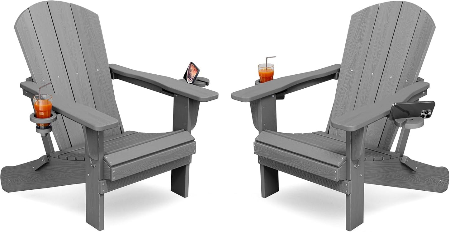 Folding Adirondack Chair Set of 2 with Cup Holders for Comfort