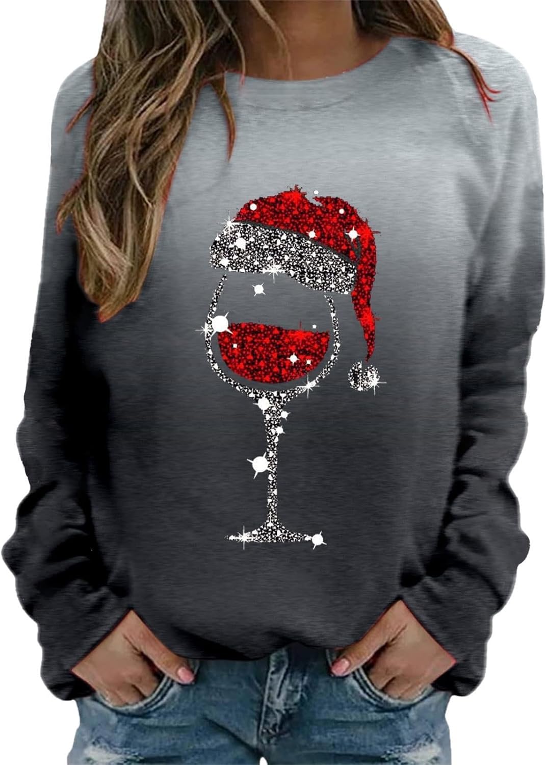 Sparkly Wine Glass Christmas Sweatshirt - Festive Deals!