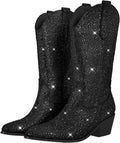 Sparkly Rhinestone Cowboy Cowgirl Boots Mid Calf 2in Heel