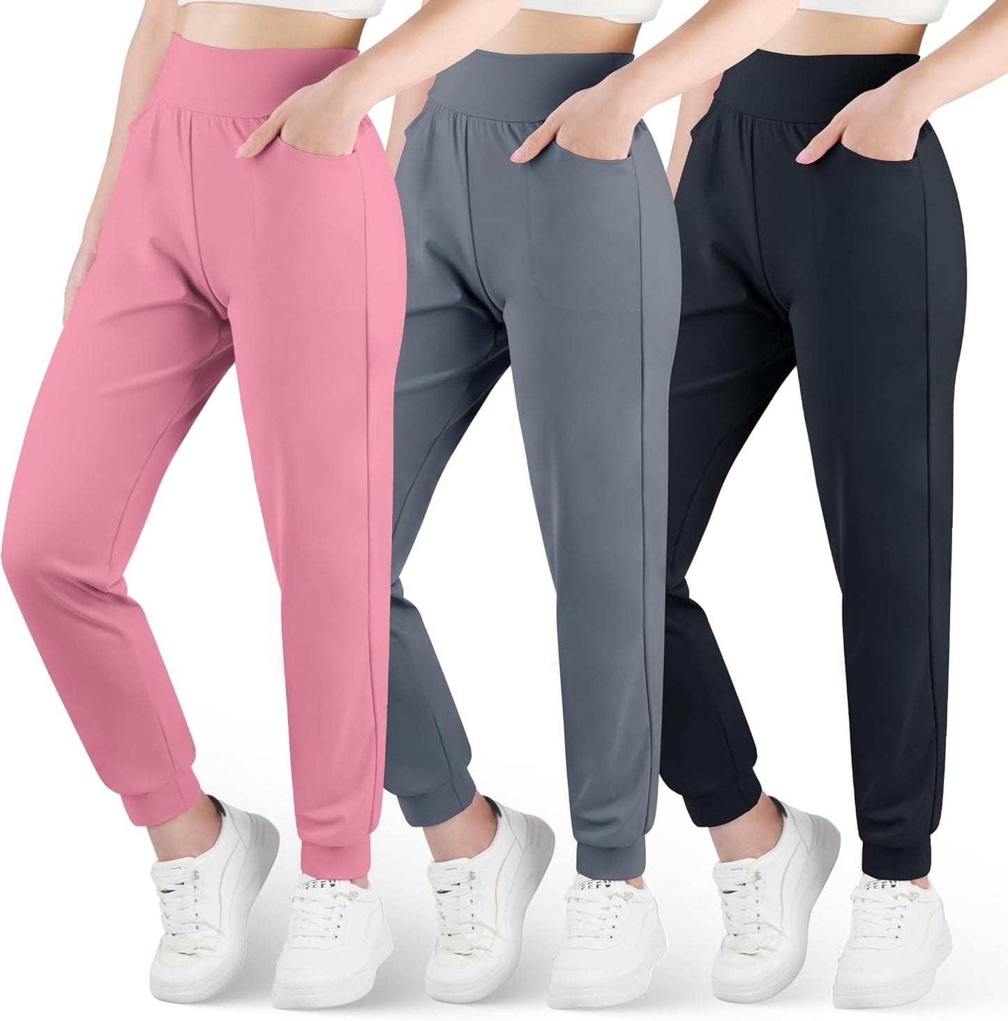 BIG ELEPHANT Girls Joggers 3 Pack with Pockets for Active Kids