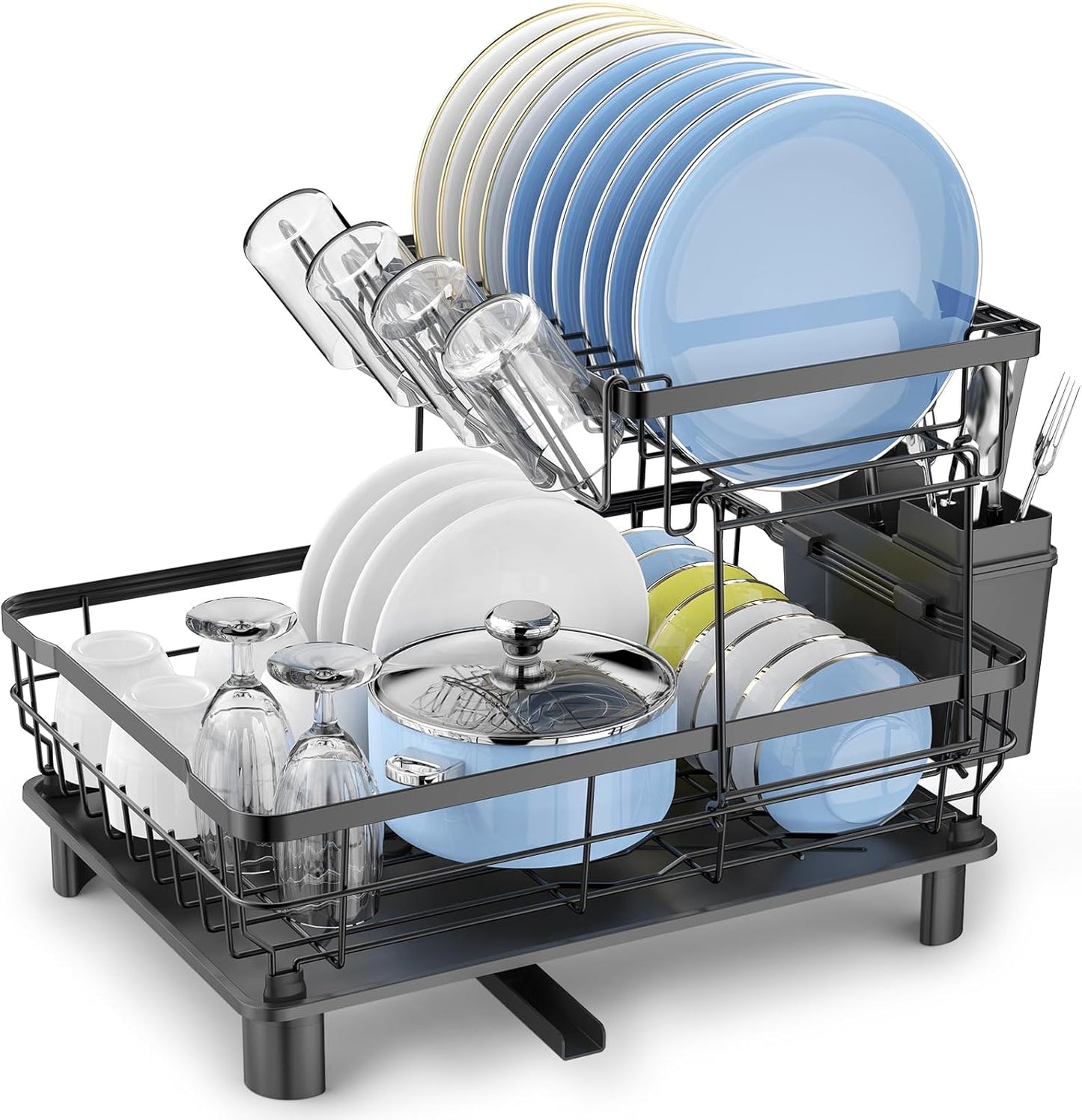 Dish Drying Rack, Space Saving & Durable 2 Tier Stainless Steel