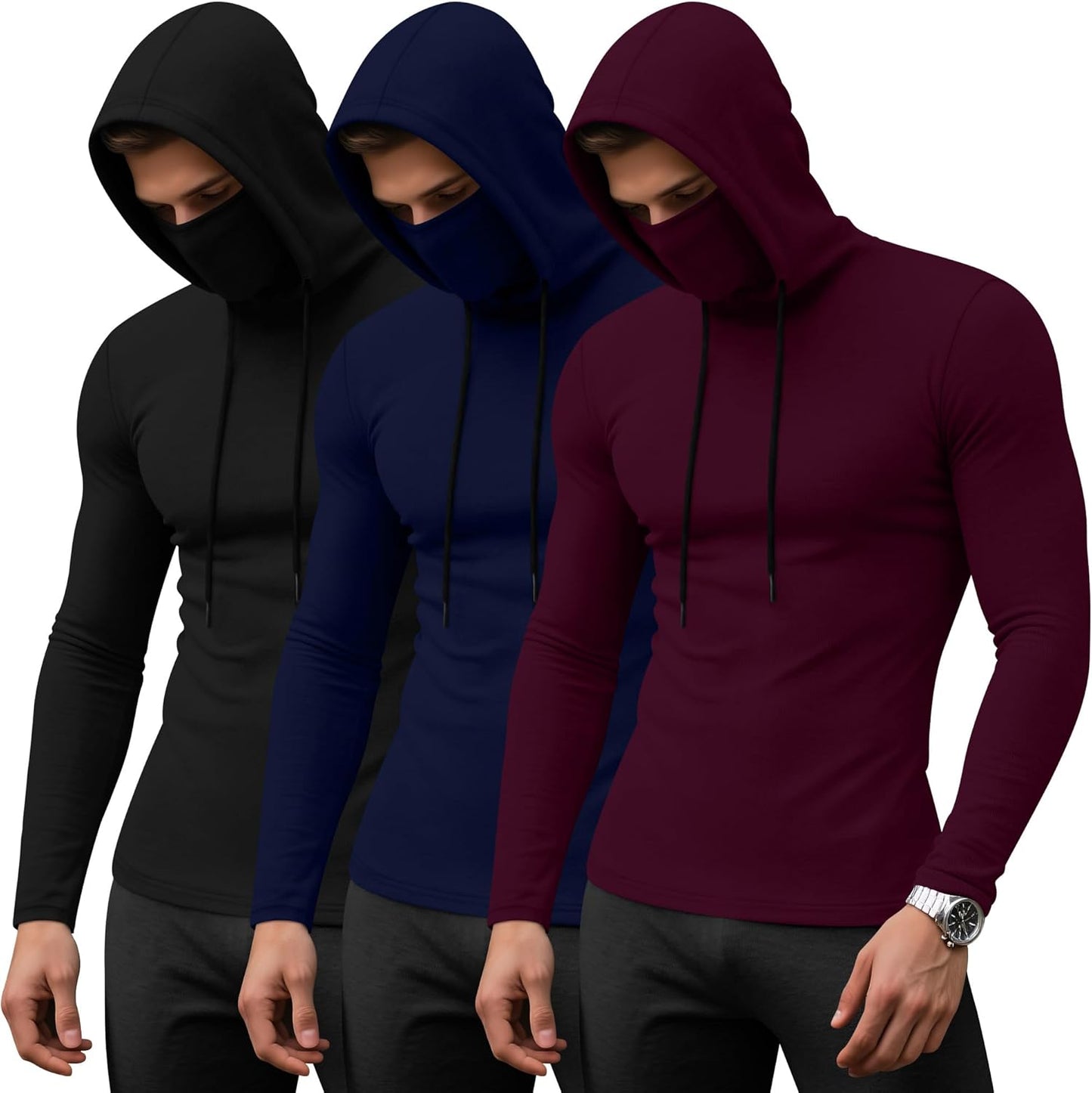 3 Pack Men's Sports Hoodies with Mask for Active Lifestyles