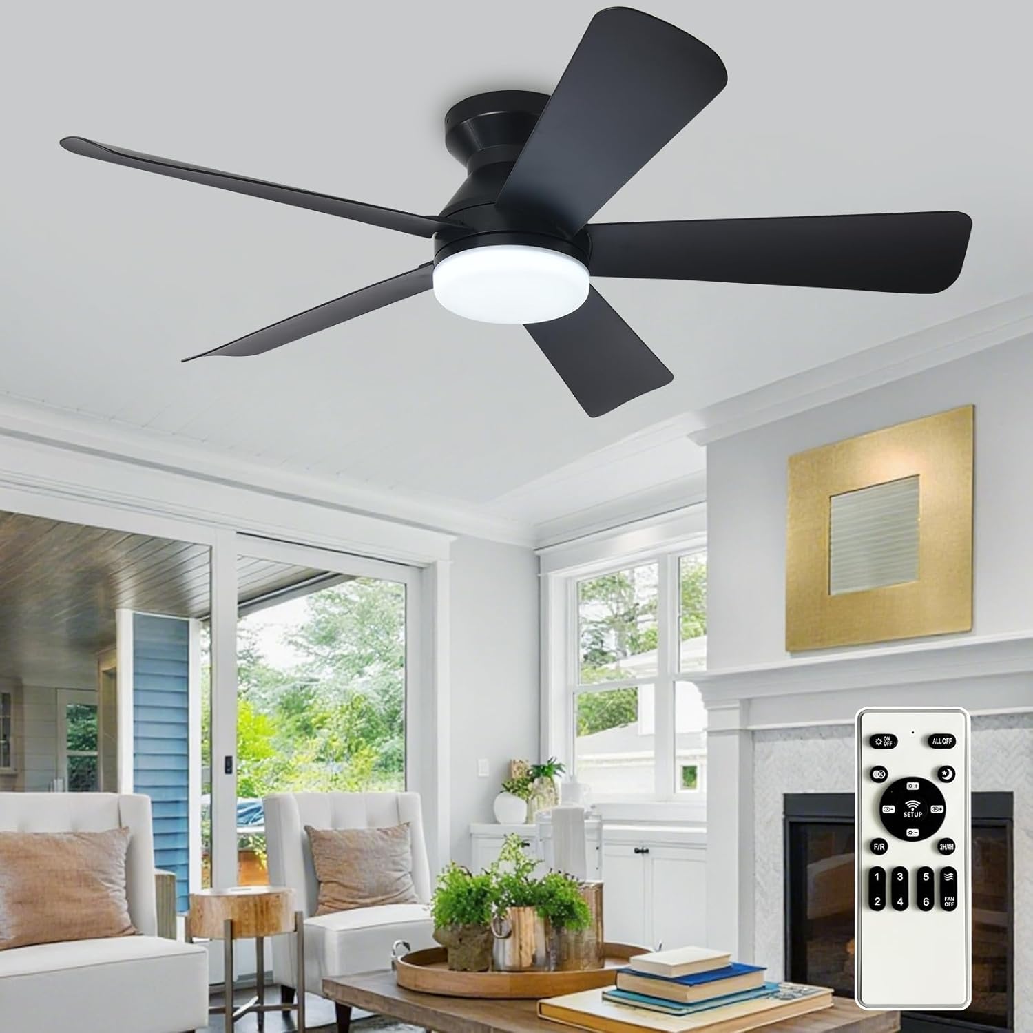 Depuley Modern Ceiling Fan with Light: 42-Inch Black Design