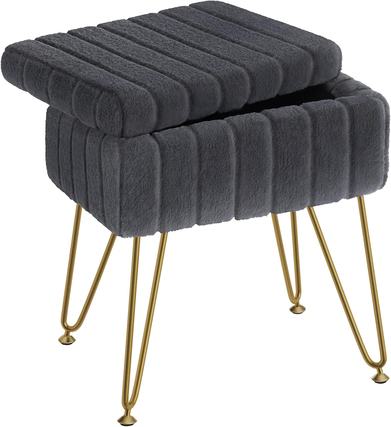 Faux Fur Vanity Stool Chair with Storage for Makeup and Bedroom
