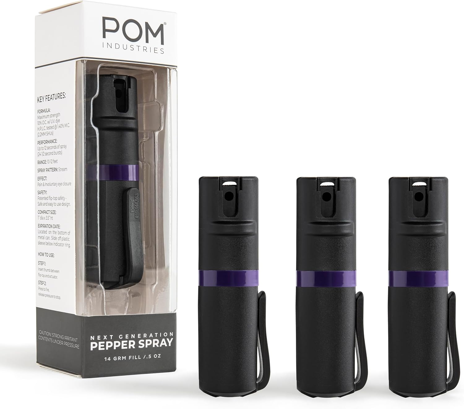 POM Pepper Spray with Quick Flip Top Safety for Everyday Carry