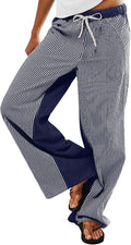 Low Rise Striped Cotton Wide Leg Pants for Women - Boho Pull On