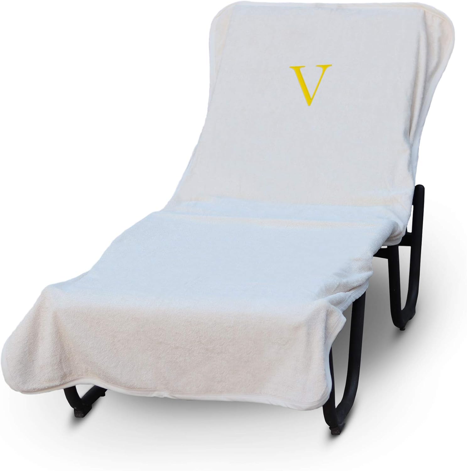 Luxury Hotel Monogrammed Pool Chaise Lounge Cover - White Gold V