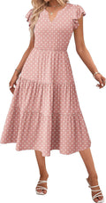 Womens Summer Casual Ruffle Sleeve V Neck Midi Dress - Flowy & Soft