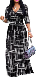 Plus Size Maxi Dress for Women V-Neck 3/4 Sleeve - Flattering Fit Our