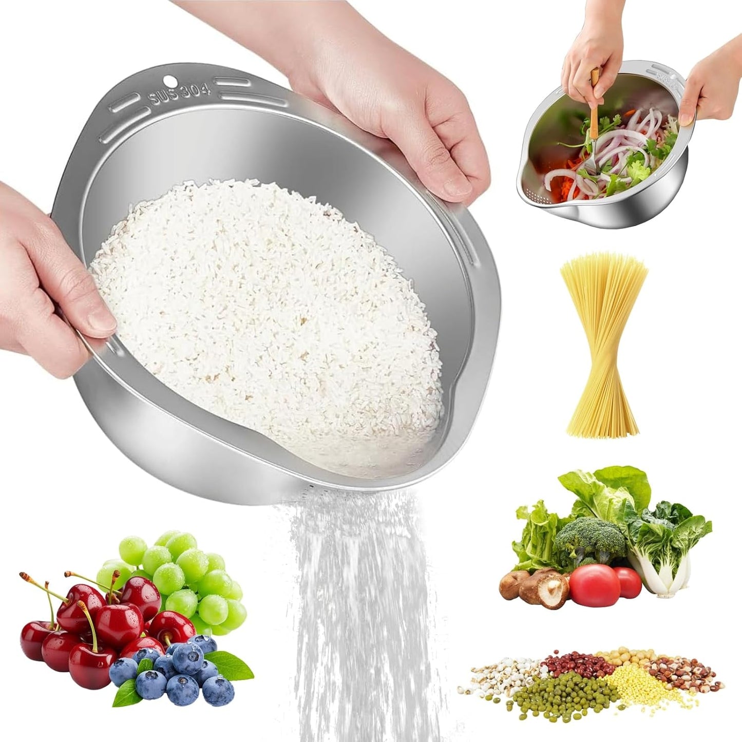Stainless 4-in-1 Rice Washer Strainer - FuPatio
