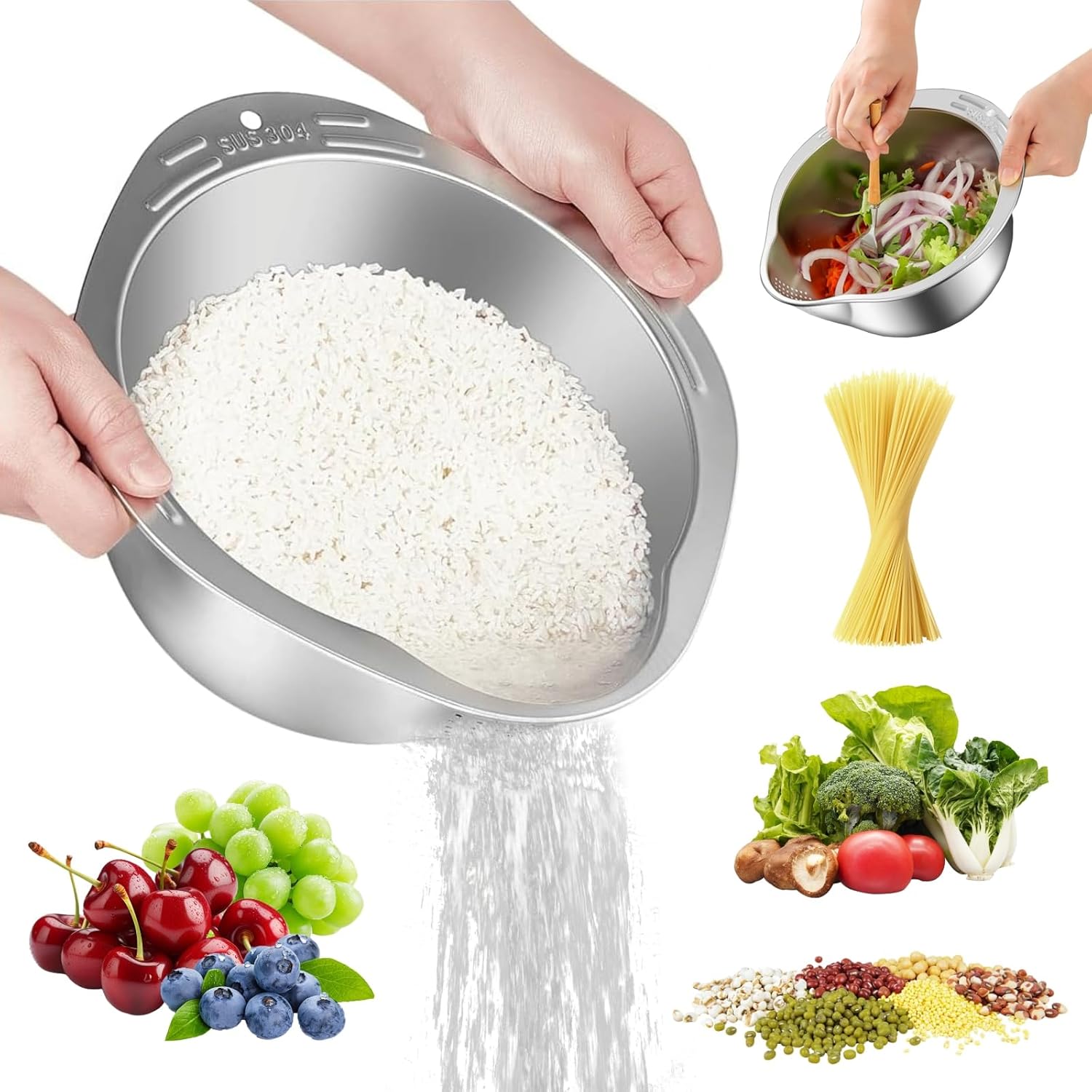 Stainless 4-in-1 Rice Washer Strainer - FuPatio