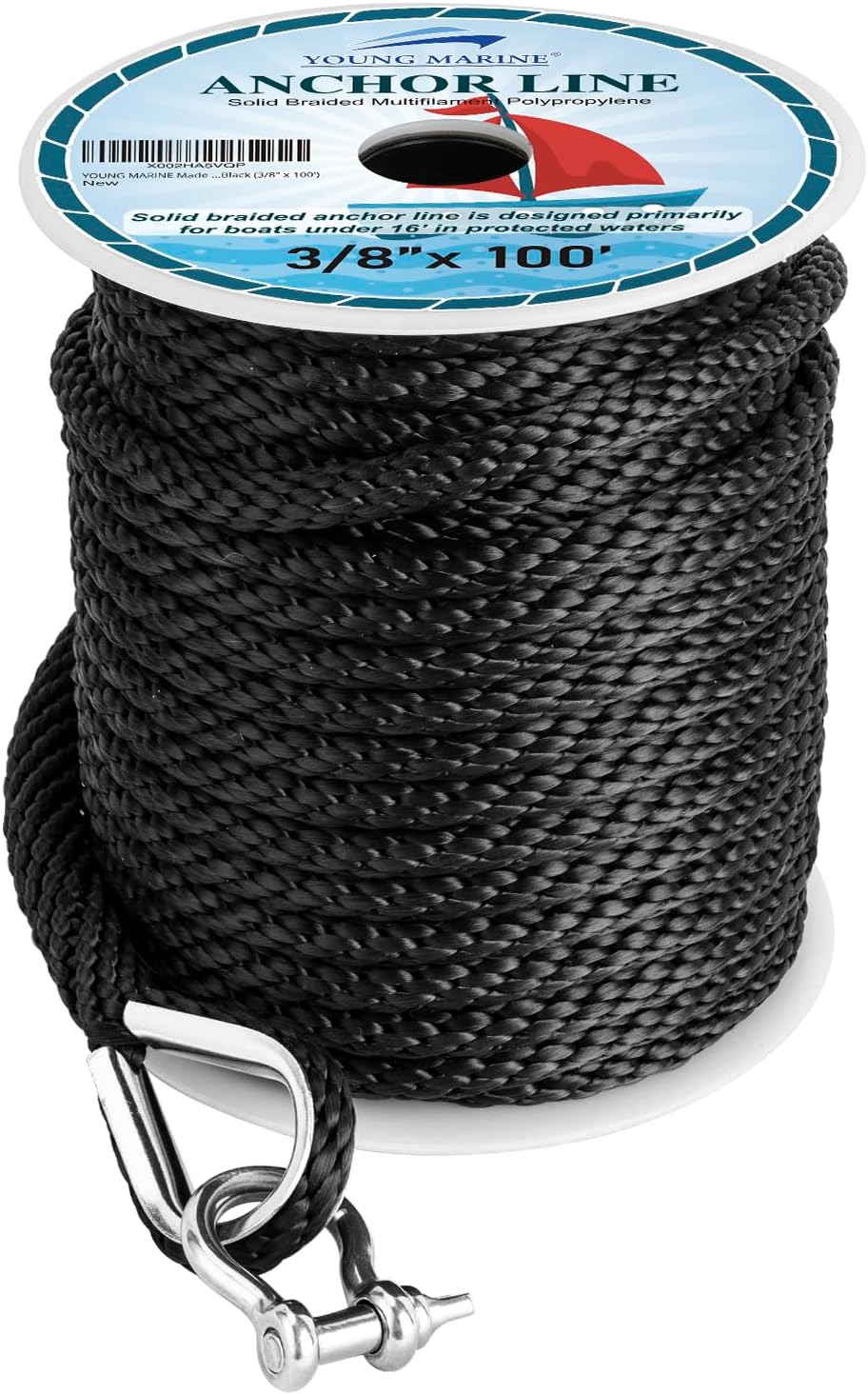 Premium 3/8 Inch 150FT Solid Braid MFP Anchor Line for Boats
