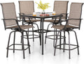 PHI VILLA 5 Piece Bar Height Patio Dining Set - Sturdy Outdoor Bar Set