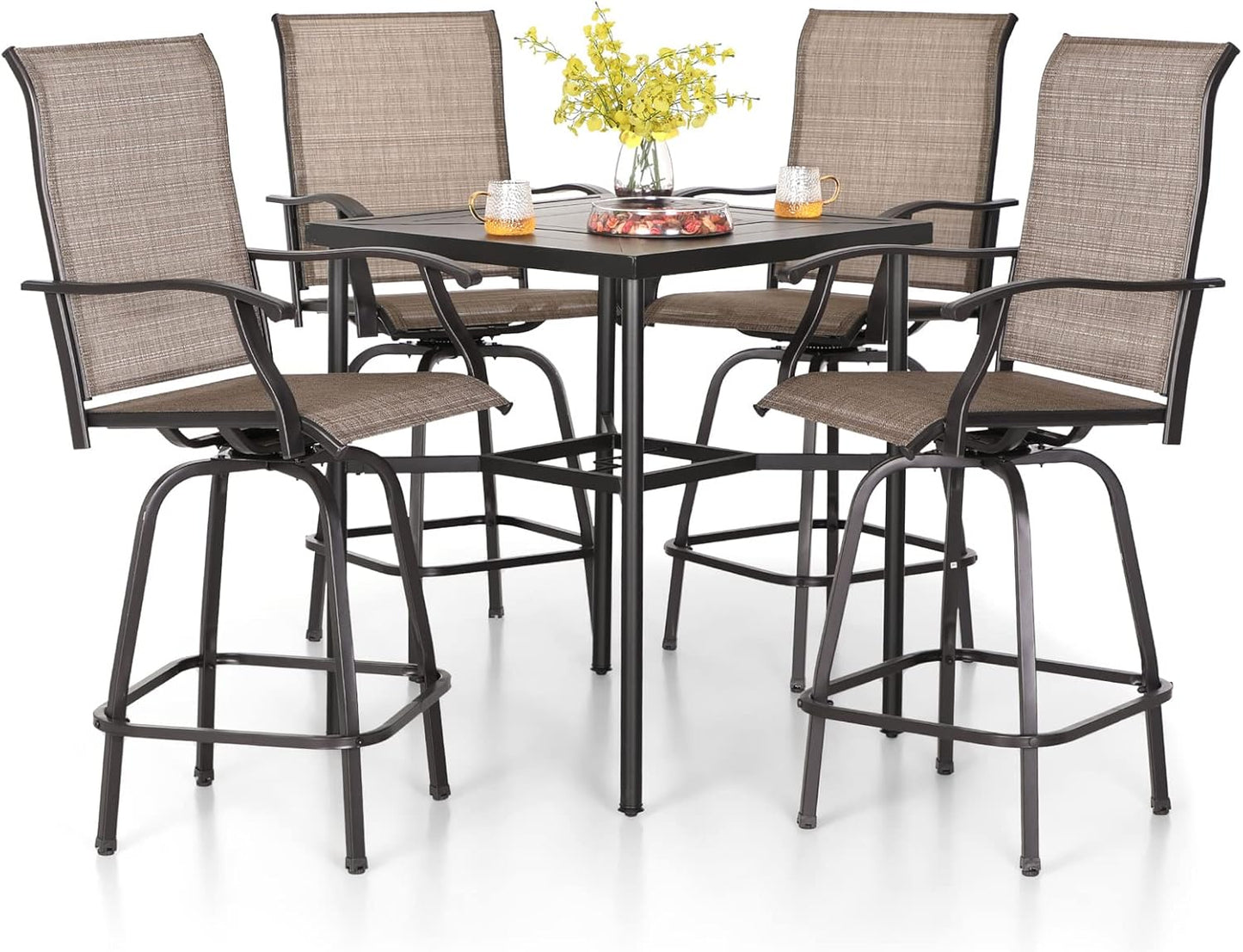 PHI VILLA 5 Piece Bar Height Patio Dining Set for Outdoor Fun