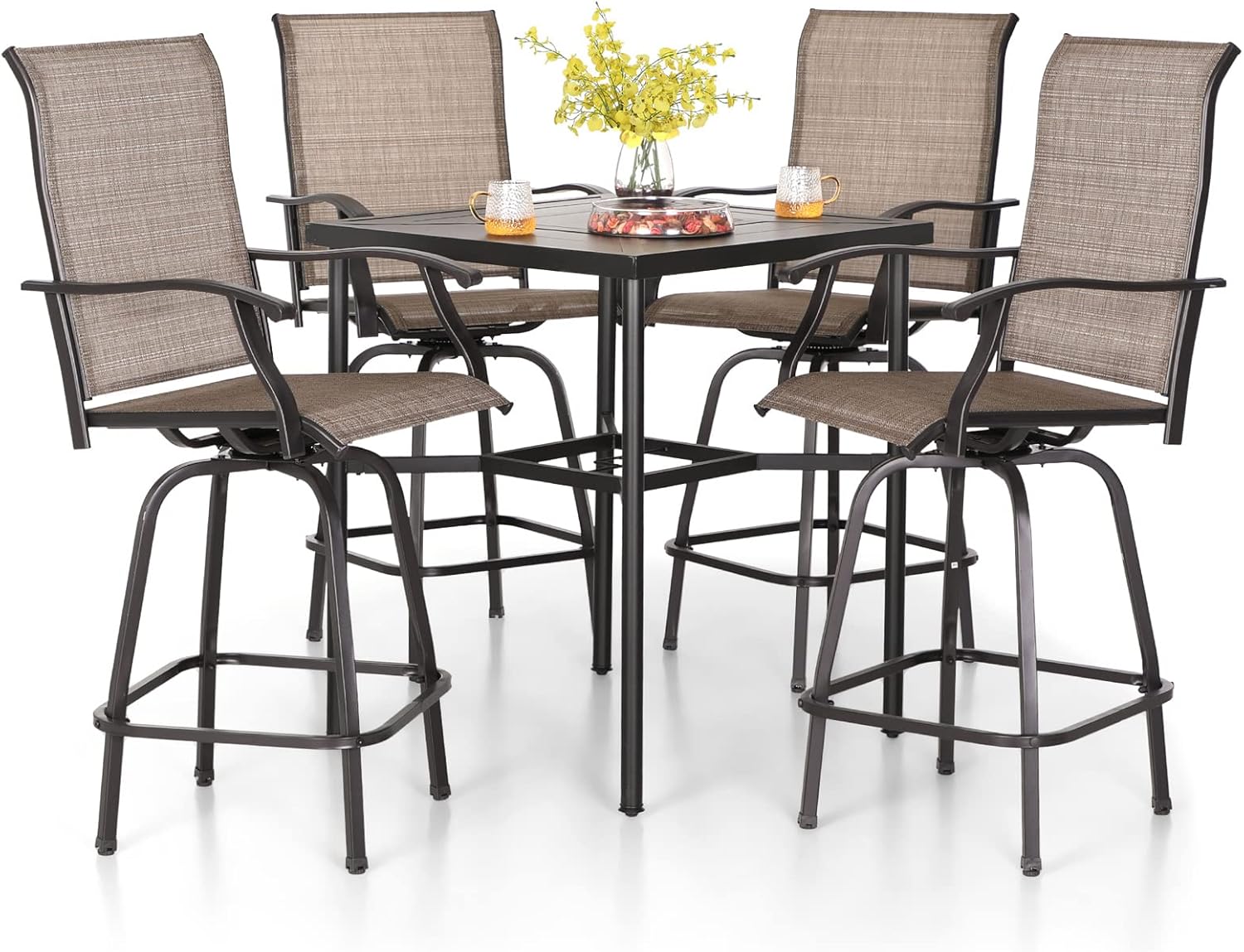 PHI VILLA 5 Piece Bar Height Patio Dining Set for Outdoor Fun