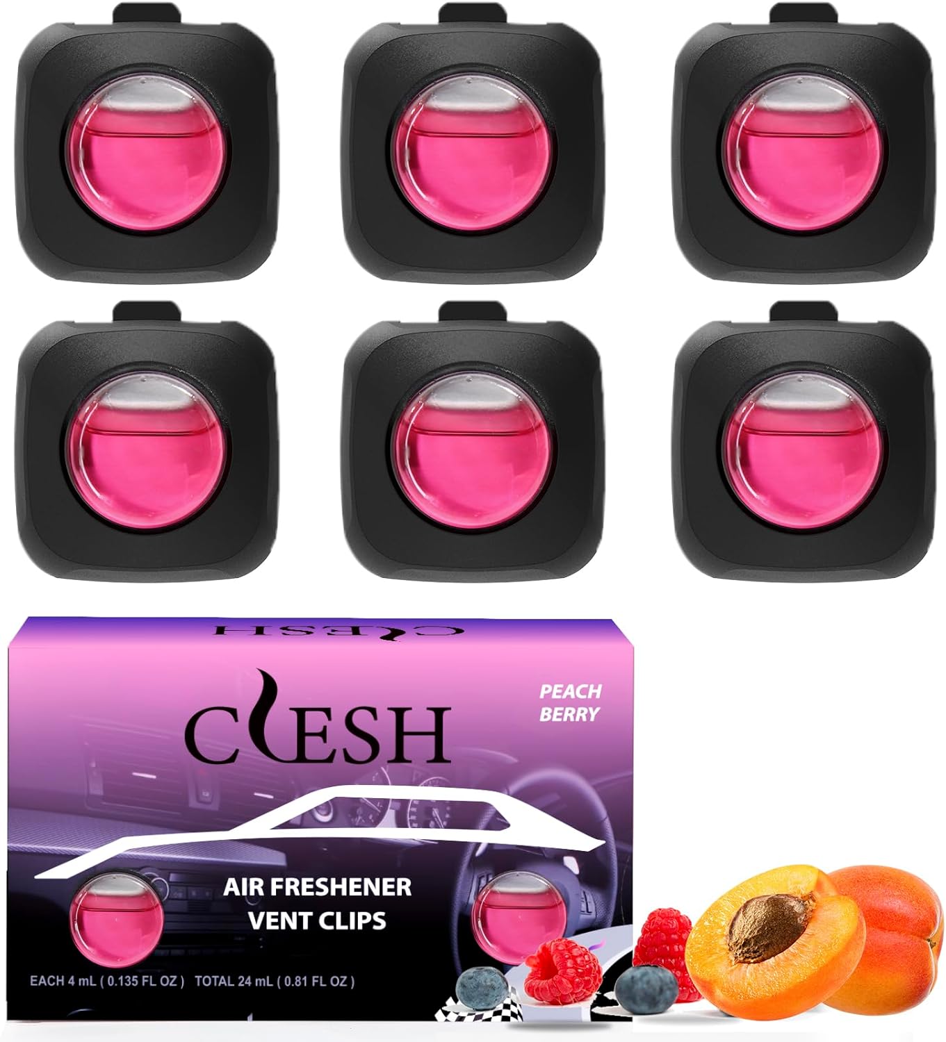 Peach Berry Car Air Fresheners, 6-Pack - Long Lasting Odor Eliminator