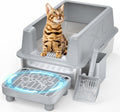 Large Stainless Steel Cat Litter Box with Lid and Scoop for Cats