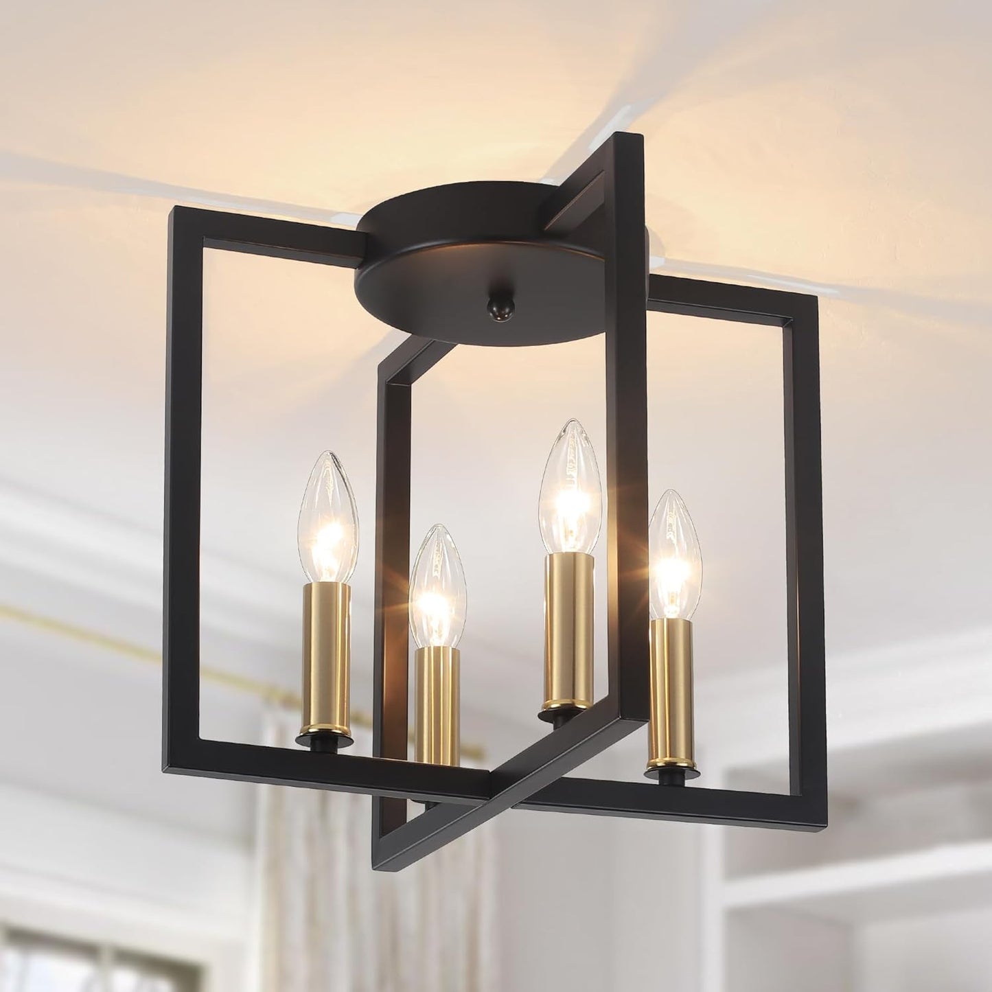 Modern Farmhouse 4-Light Black and Gold Ceiling Light Fixture