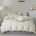 King Duvet Cover Set Purple Floral - Soft 100% Cotton Bedding