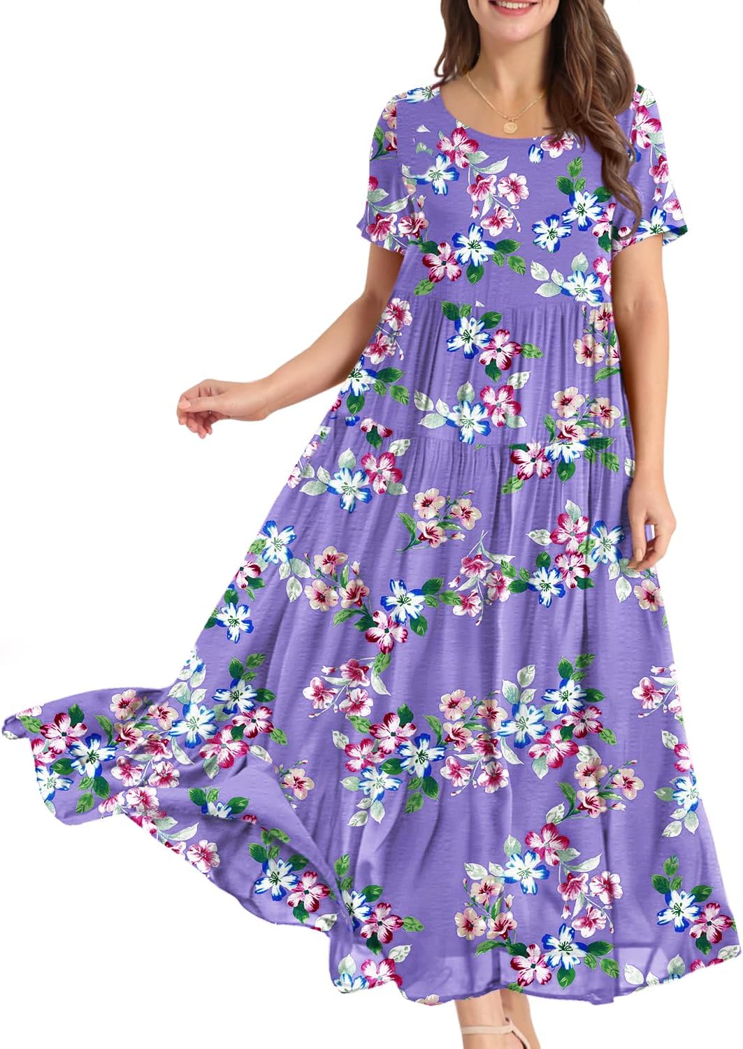 YESNO Women Casual Loose Bohemian Floral Dress for Summer