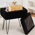 Faux Mink Fur Storage Ottoman 16.5 x 12 x 18 in - Plush Vanity Stool