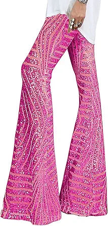 BLENCOT Sequin Pants for Women High Waist Bell Bottoms Style
