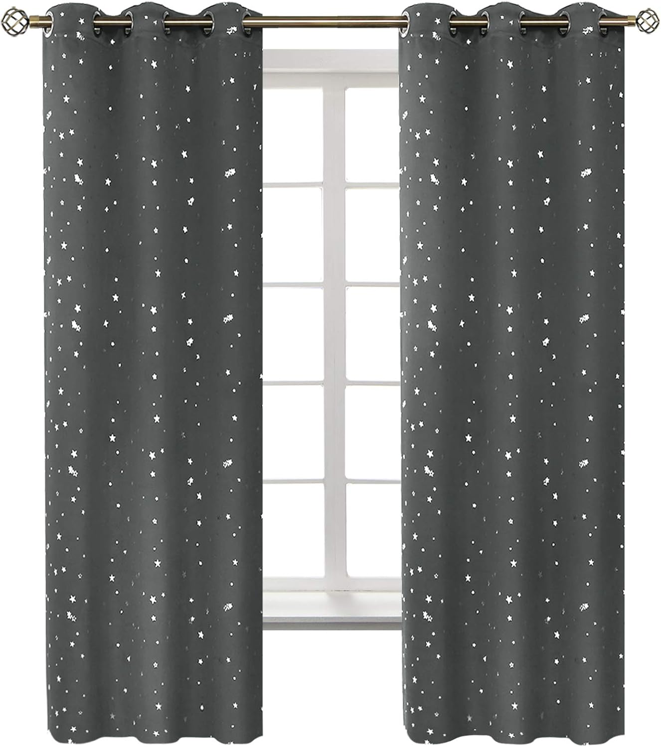 Kids Blackout Curtains for Bedroom with Silver Star Print