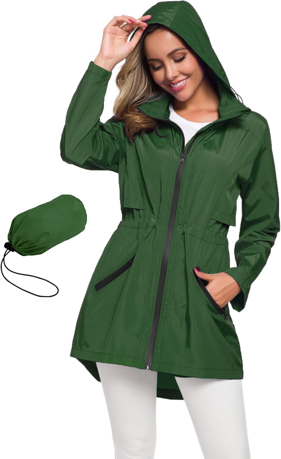 Avoogue Women's Long Raincoat Lightweight Waterproof Windbreaker