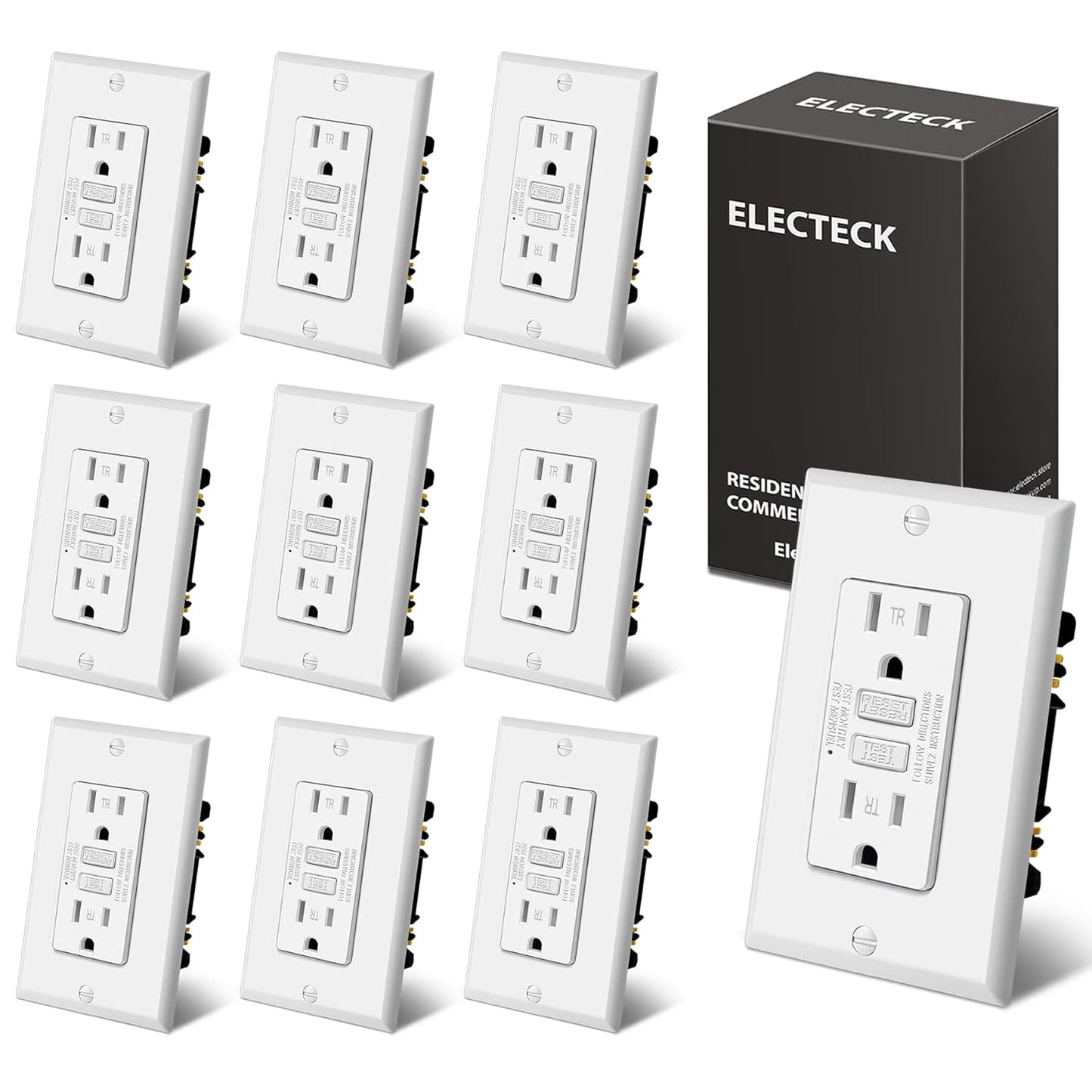 ELECTECK 10 Pack GFCI Outlets with LED Indicator for Safety
