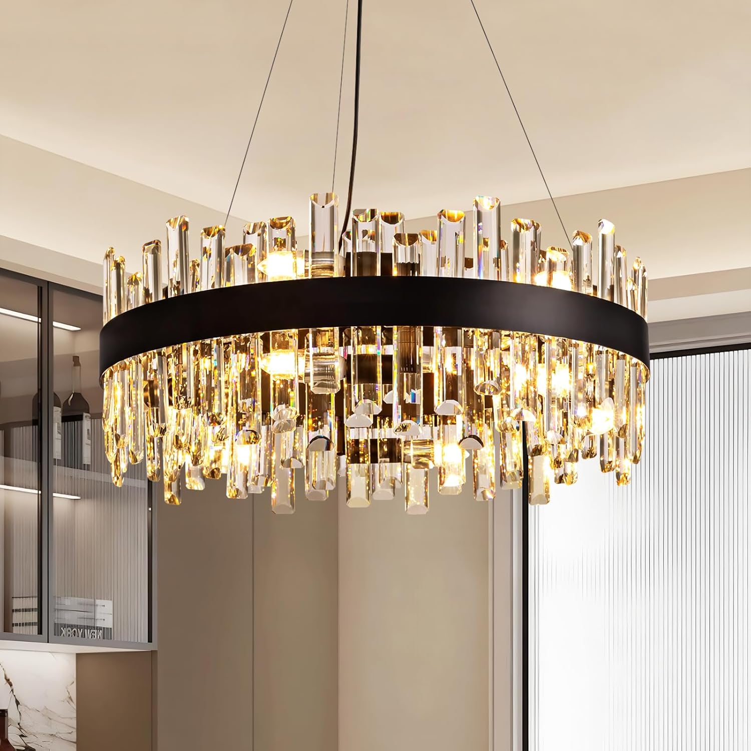 Modern Crystal Chandelier with Adjustable Flush Mount Design