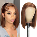 #4 Brown Bob Lace Front Wig Human Hair 14in - Pre Plucked Natural Look