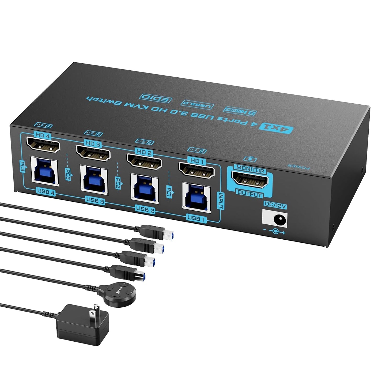 8K HDMI KVM Switch for 4 Computers with USB 3.0 Ports