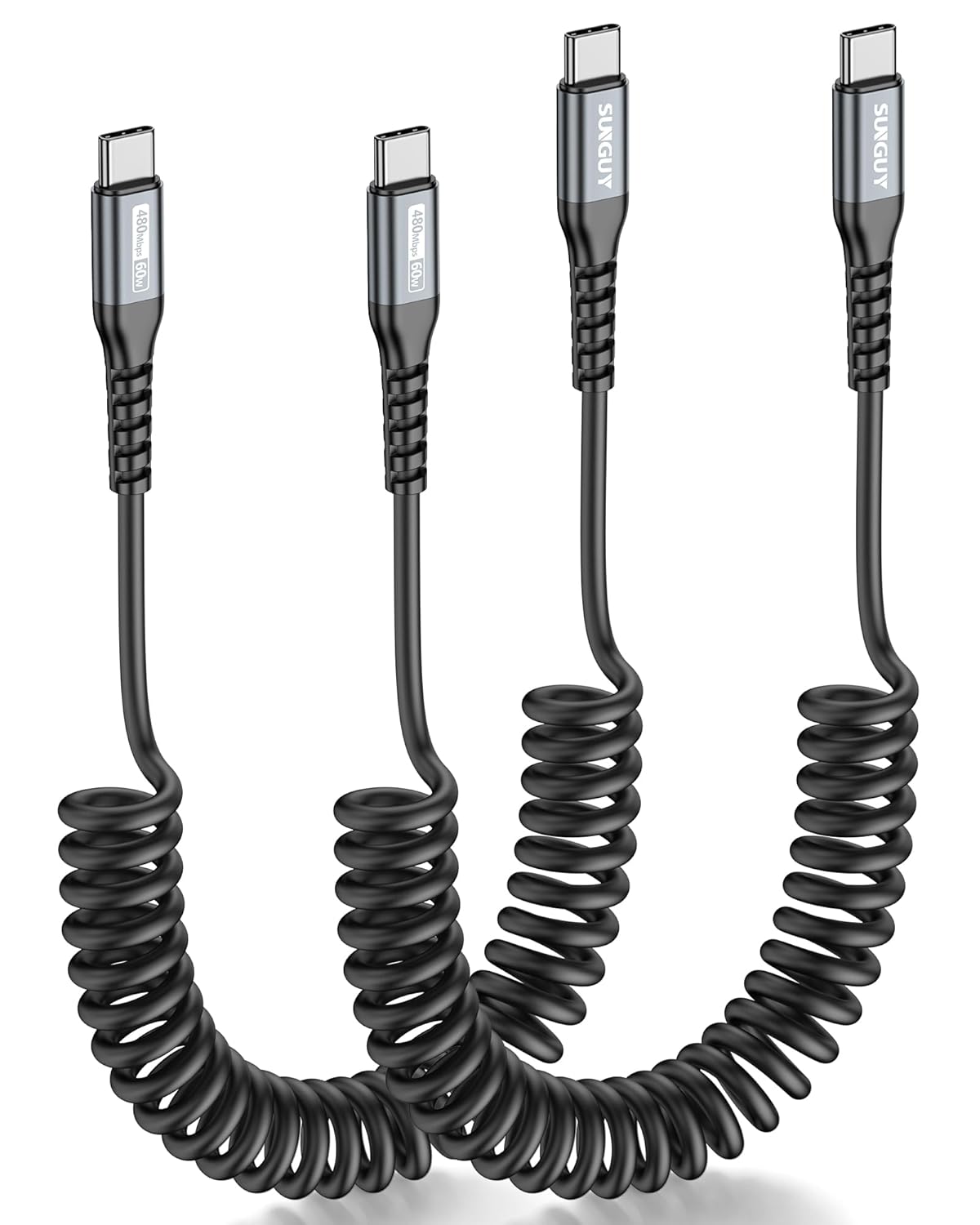 Fast Charge 3FT Coiled USB-C Car Cable Duo