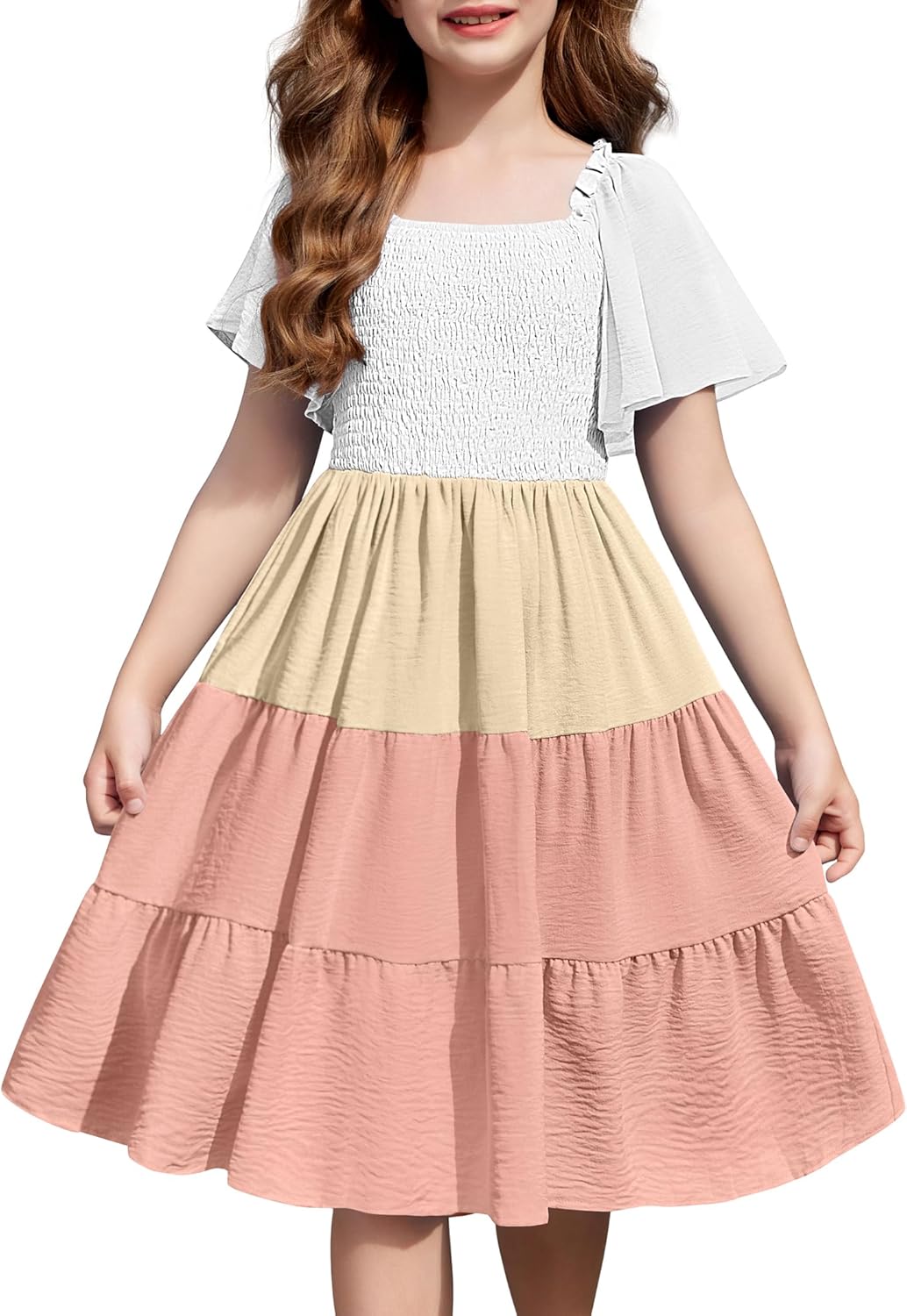 Arshiner Girls Summer Dress Tween Boho Casual Midi with Pockets
