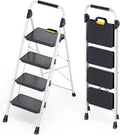 KINGRACK Sturdy Steel 4 Step Ladder - Safe Foldable Step Stool
