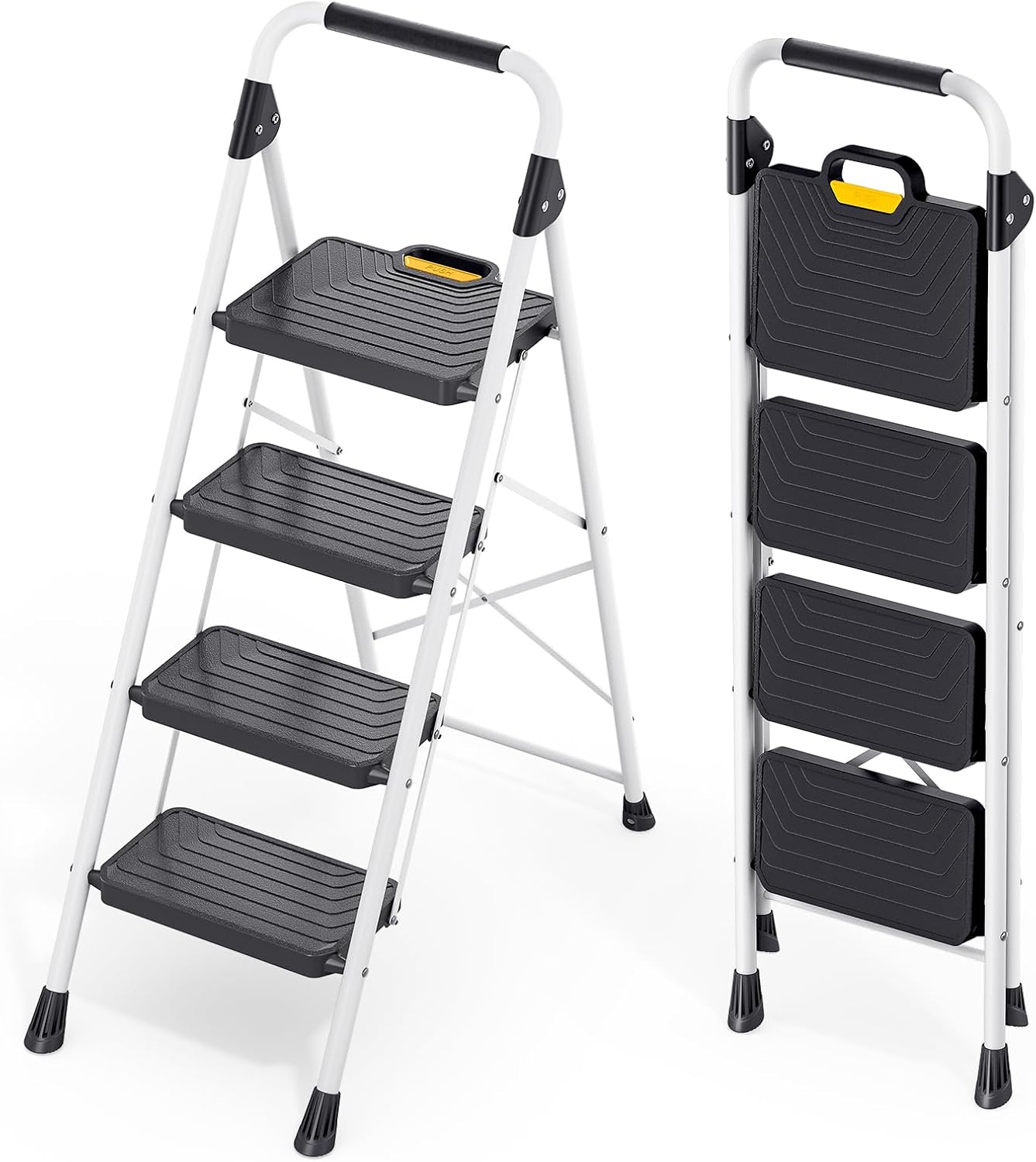 KINGRACK Sturdy Steel 4 Step Ladder with Handrail for Safety