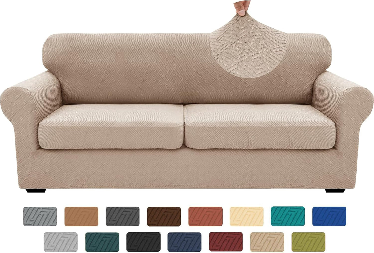 XINEAGE 3 Pieces Couch Covers for 2 Extra Large Cushions