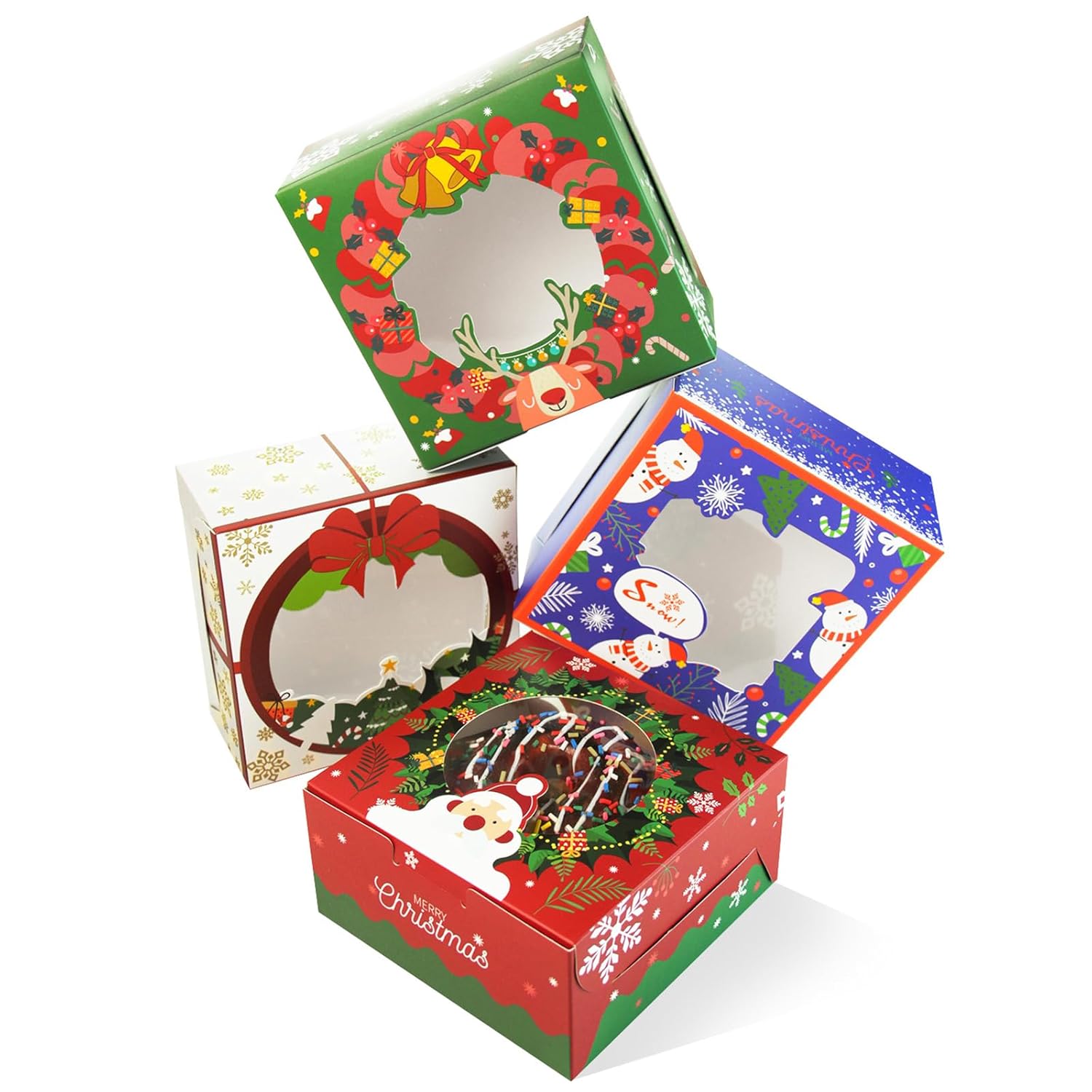 Christmas Cookie Boxes with Window 6x6x3 Inch 100 Packs